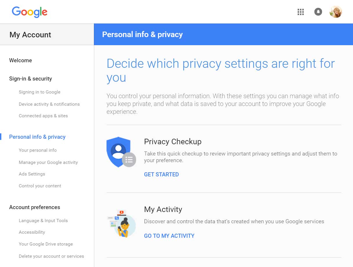 ابزار های تنظیم حریم خصوصی ( تنظیمات حریم خصوصی در گوگل اکانت )
