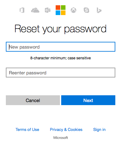 وارد کردن رمز عبور جدید ( بازیابی اطلاعات مایکروسافت اکانت )