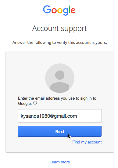 وارد کردن آدرس ایمیل و کلیک بر روی Next ( چگونه رمز عبور گوگل اکانت را بازیابی کنیم )