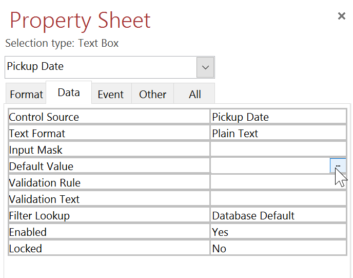 تنظیم فیلد برای تکمیل خودکار با تاریخ فعلی 2 - سفارشی سازی فرم با Property Sheet در اکسس