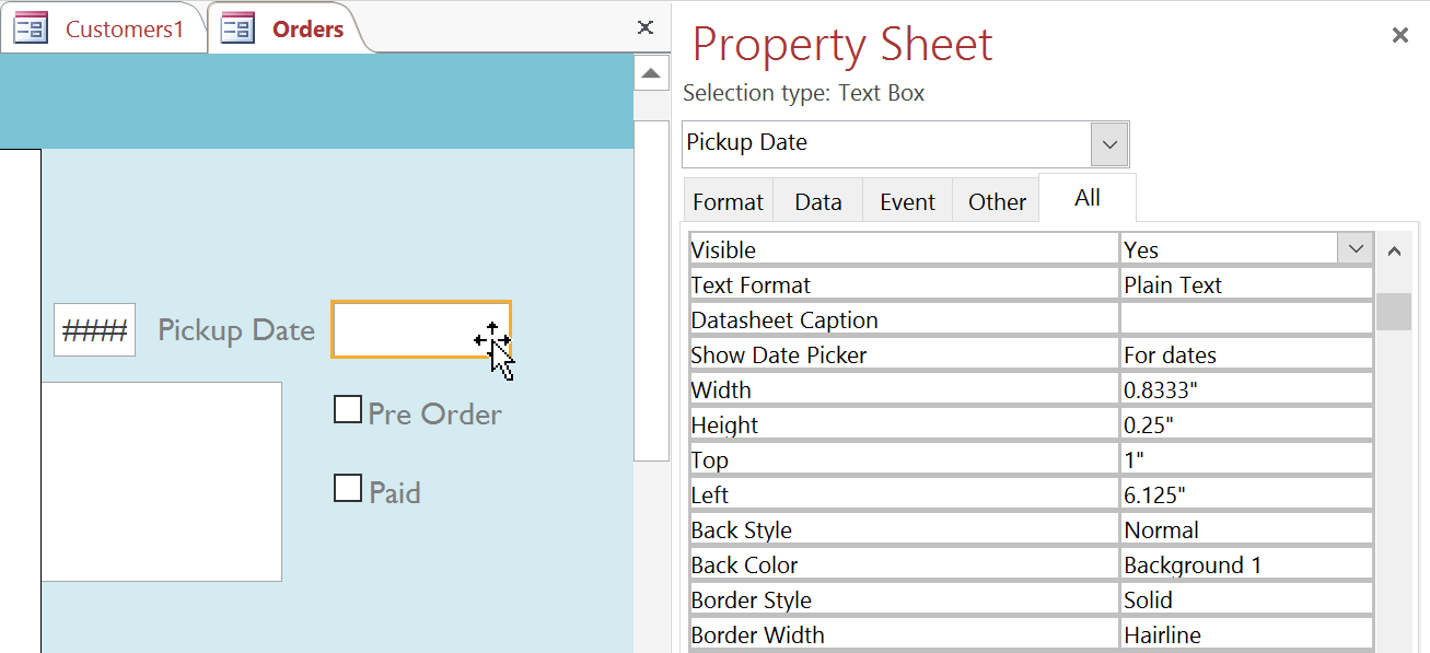 تنظیم فیلد برای تکمیل خودکار با تاریخ فعلی 1 - سفارشی سازی فرم با Property Sheet در اکسس