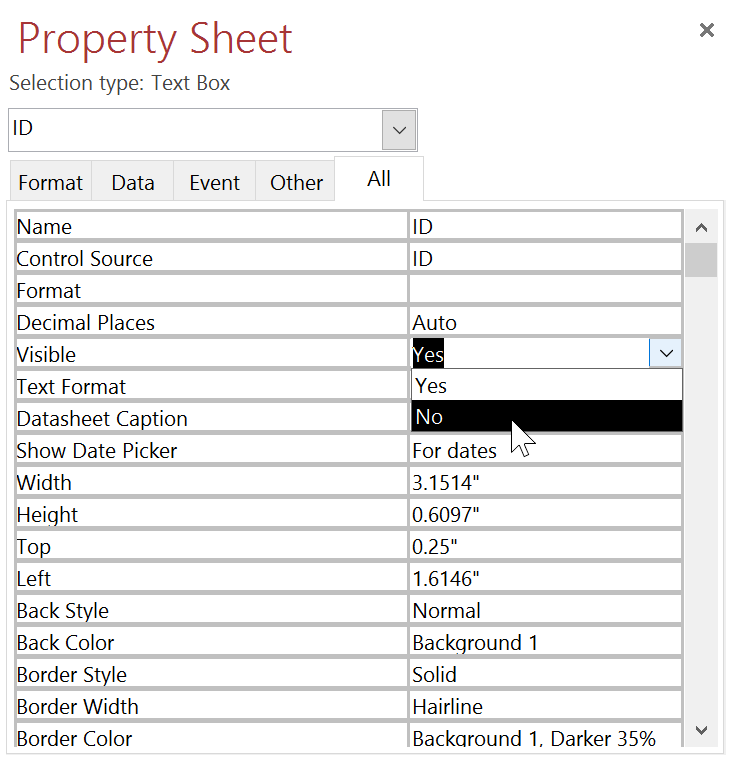 مخفی کردن یک فیلد در اکسس 3 - سفارشی سازی فرم با Property Sheet در اکسس