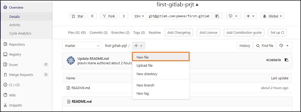 ایجاد فایل با استفاده از رابط وب 1 - آموزش ایجاد فایل در گیت لب GitLab
