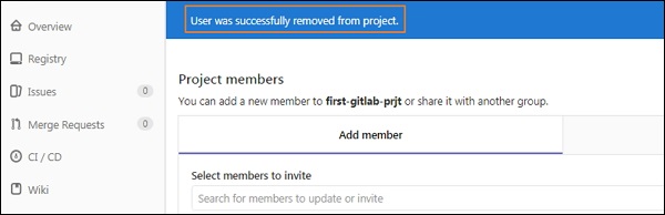 حذف موفقیت آمیز کاربر - آموزش حذف کاربر در گیت لب GitLab