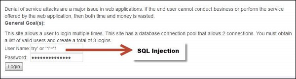 استفاده از SQL Injection برای به دست آوردن لیست معتبر - حمله انکار سرویس در تست امنیت