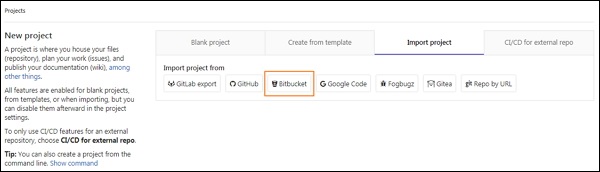 کلیک بر روی دکمه Bitbucket - آموزش وارد کردن پروژه به مخزن گیت لب GitLab