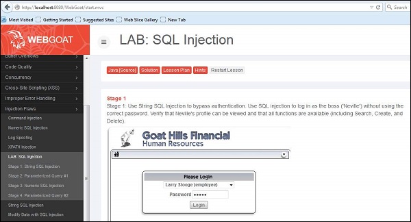 ورود به قسمت SQL Injection- بررسی Injection یا تزریق در تست امنیت